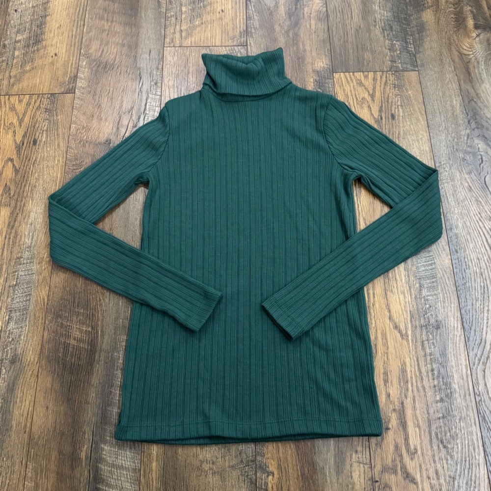J.Crew Womens XS Forest Green Ribbed Knit Turtleneck Long Sleeve Top Fall Cozy